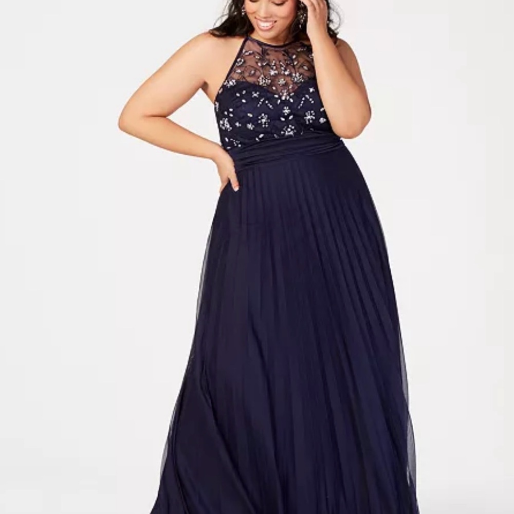 Navy Blue Halter Prom Dress, Strappy Back, Pleated, Size 16w